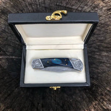 Load image into Gallery viewer, VG Damascus Steel Turquoise & Silver Bolster Pocket Knife