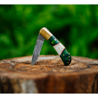 Load image into Gallery viewer, VG Damascus Steel Green Pakkawood & Bone Pocket Knife