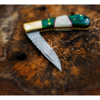 Load image into Gallery viewer, VG Damascus Steel Green Pakkawood & Bone Pocket Knife