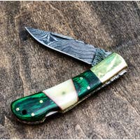 Load image into Gallery viewer, VG Damascus Steel Green Pakkawood & Bone Pocket Knife