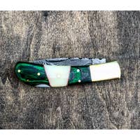 Load image into Gallery viewer, VG Damascus Steel Green Pakkawood & Bone Pocket Knife