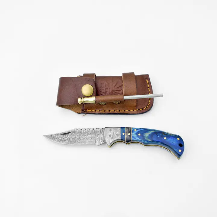 Titan Damascus Steel Bolster Belt Clip Pocket Knife