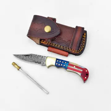 Titan Damascus Steel Patriot Pocket Knife