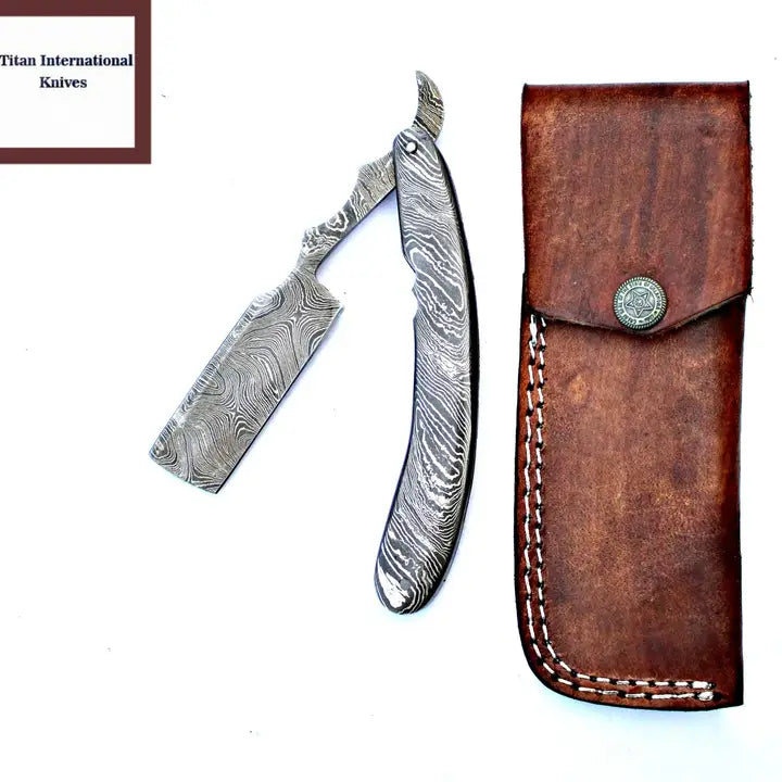 Titan Damascus Steel Handle Straight Razor