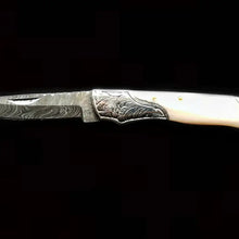 Load image into Gallery viewer, Titan Damascus Steel Camel Bone Pocket Knife
