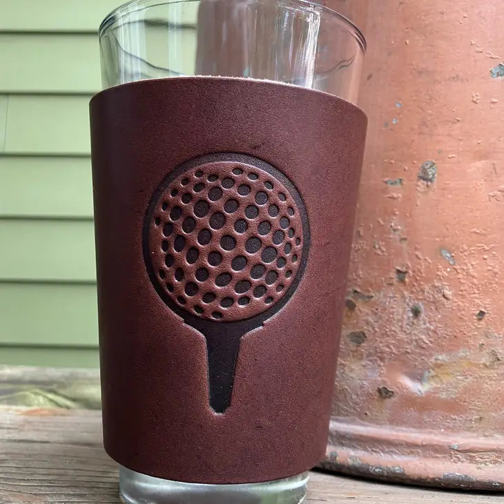 Pint Glass & Leather Koozi Set [Golf Ball]
