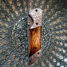 Load image into Gallery viewer, Titan American Eagle-Raindrop Damascus Steel Burned Bone Pocket Knife

