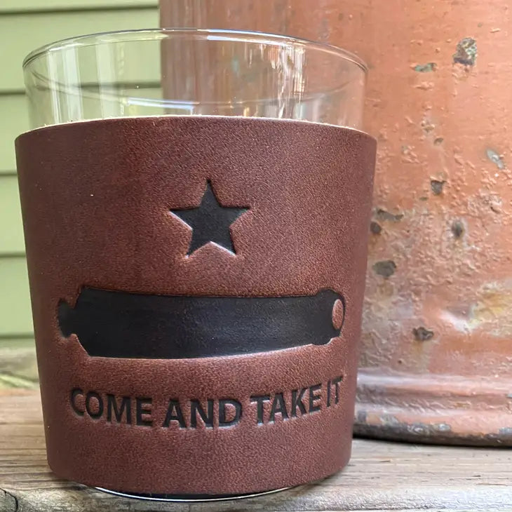 Whiskey Glass & Leather Koozi Set [Come and Take It]