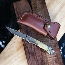 Load image into Gallery viewer, Titan Damascus Steel Camel Bone Pocket Knife
