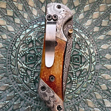 Load image into Gallery viewer, Titan American Eagle-Raindrop Damascus Steel Burned Bone Pocket Knife
