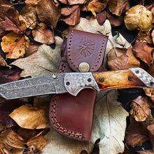 Load image into Gallery viewer, Titan American Eagle-Raindrop Damascus Steel Burned Bone Pocket Knife
