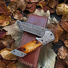 Load image into Gallery viewer, Titan American Eagle-Raindrop Damascus Steel Burned Bone Pocket Knife
