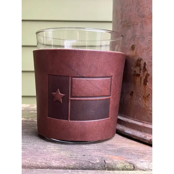 Whiskey Glass & Leather Koozi Set [Texas Flag]
