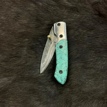 Load image into Gallery viewer, Titan Damascus Steel Azureglide Turquoise Pocket Knife
