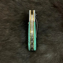 Load image into Gallery viewer, Titan Damascus Steel Azureglide Turquoise Pocket Knife
