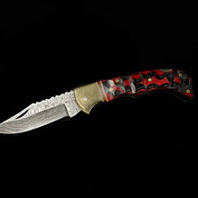 Load image into Gallery viewer, Titan Damascus Steel Red Pocket Knife
