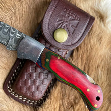 Load image into Gallery viewer, Titan Damascus Steel Red Diamond Pocket Knife
