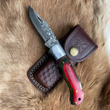 Load image into Gallery viewer, Titan Damascus Steel Red Diamond Pocket Knife
