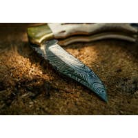 Load image into Gallery viewer, VG Damascus Steel Deer Antler Pocket Knife
