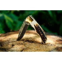 Load image into Gallery viewer, VG Damascus Steel Deer Antler Pocket Knife
