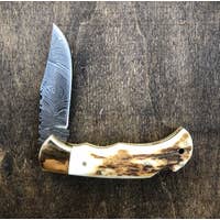 VG Damascus Steel Deer Antler Pocket Knife