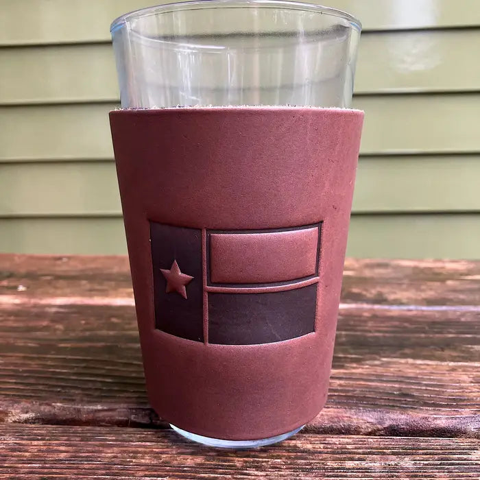 Pint Glass & Leather Koozi Set [Texas Flag]