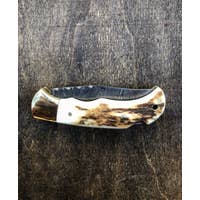 Load image into Gallery viewer, VG Damascus Steel Deer Antler Pocket Knife
