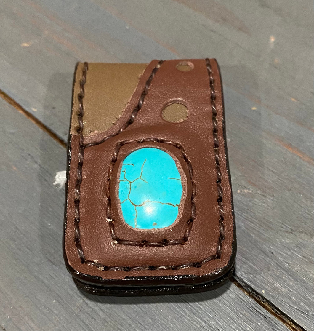 Handmade Leather & Stone Money Clip [6 Colors]