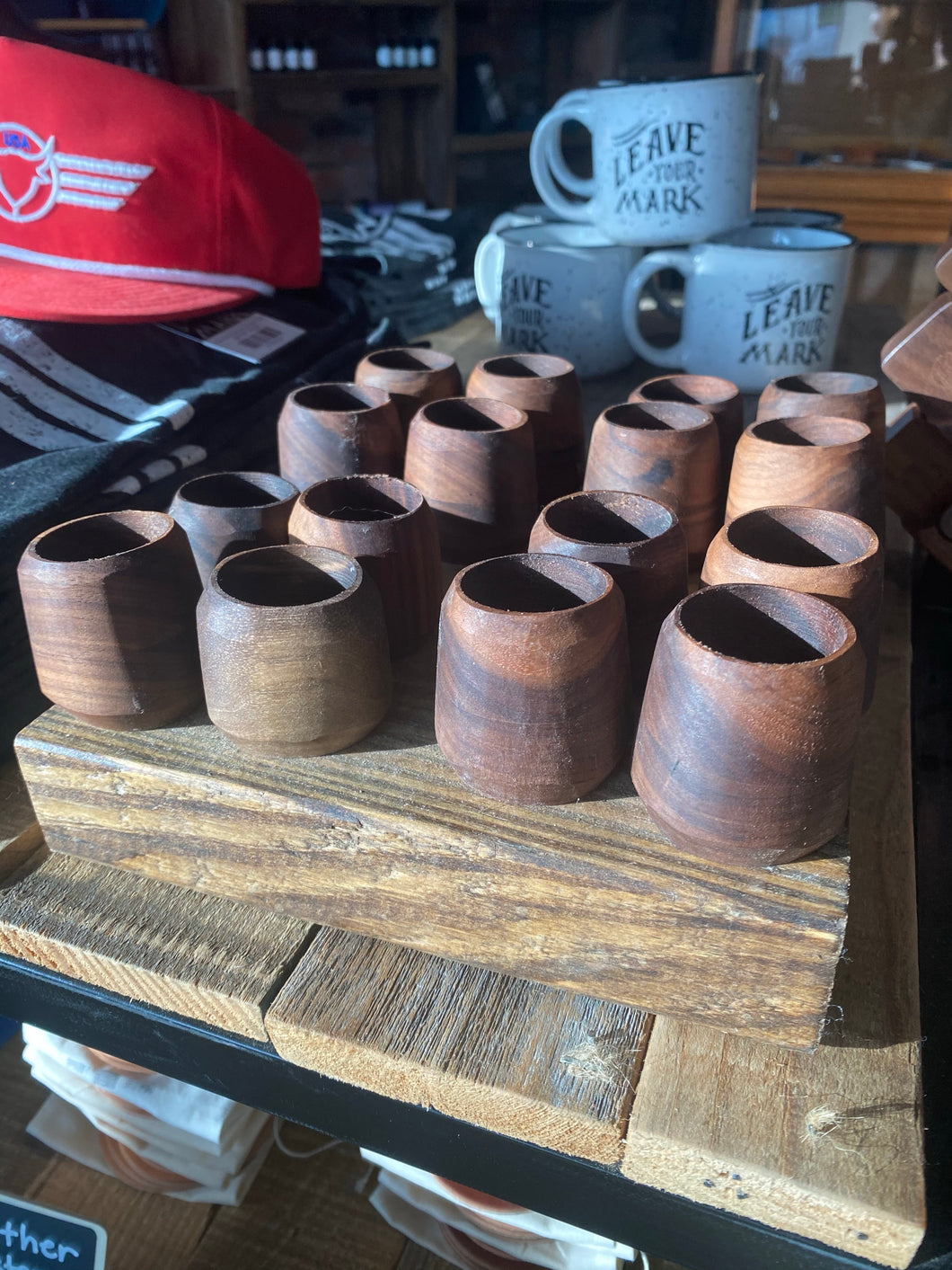 Hand Carved Walnut Shotglass Set of 4