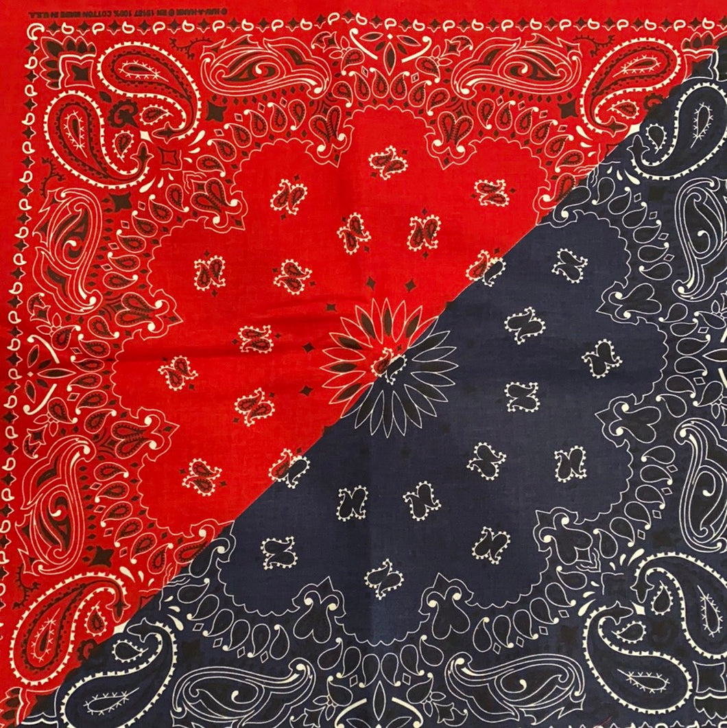 Split Color Paisley Bandana [Navy/Red]