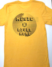 Load image into Gallery viewer, SALE Music Lives Here Downtown Conroe Unisex Tee [Gold]
