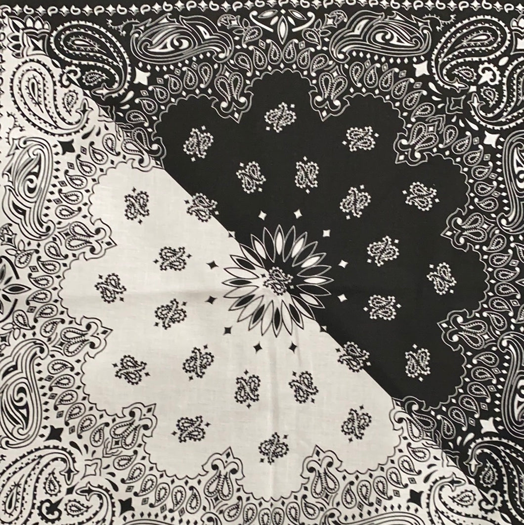 Split Color Paisley Bandana [White/Black]