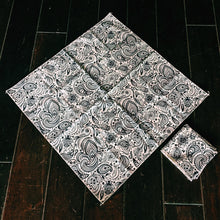 Load image into Gallery viewer, english paisley, bandanna, pocket square, handkerchief, indigo, head band
